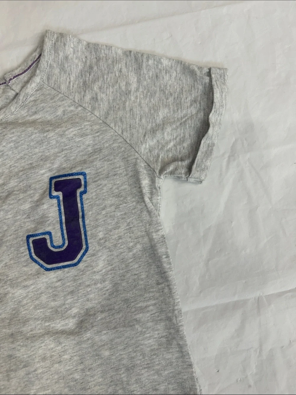 Justice Light Gray Short Sleeve Tee with Purple and Blue 'J' Patch